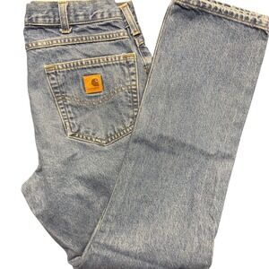 Carhartt Straight Men’s Jeans - Light Blue Denim with Tan Patch